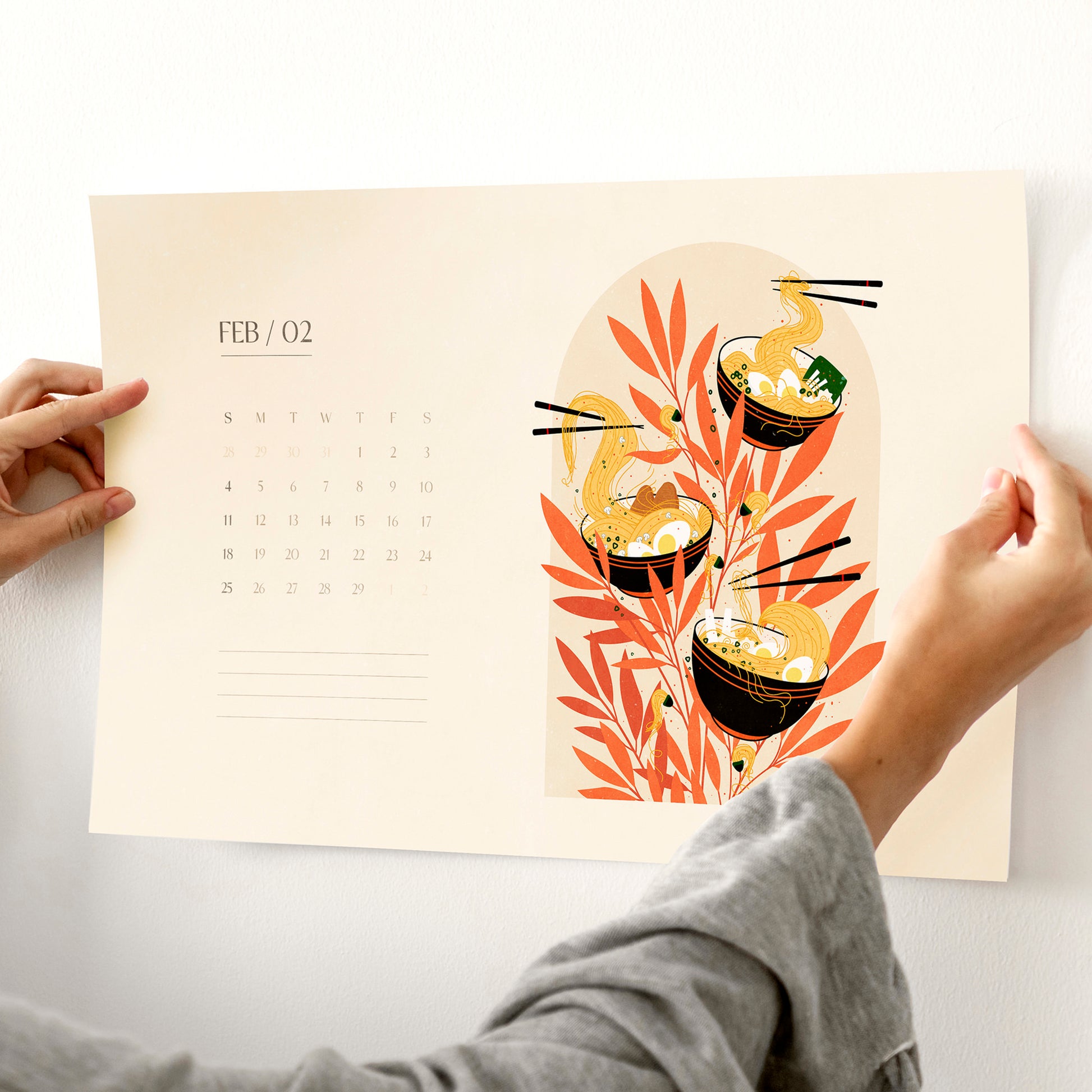 Printable Illustrated monthly calendar 2026 Personalized fast food and drink 17x11 in wall foodie decor raman ramen sister in law gift, niece gift from aunt, new grandma gift, mothers day gift from daughter, mothers day gift ideas, gift for best friend female, college graduation gift, gift for best friend female, nurse gift, retirement gift, teacher retirement gift, going away gift for coworker, employee appreciation gift, thoughtful teacher gift, pass the gift game