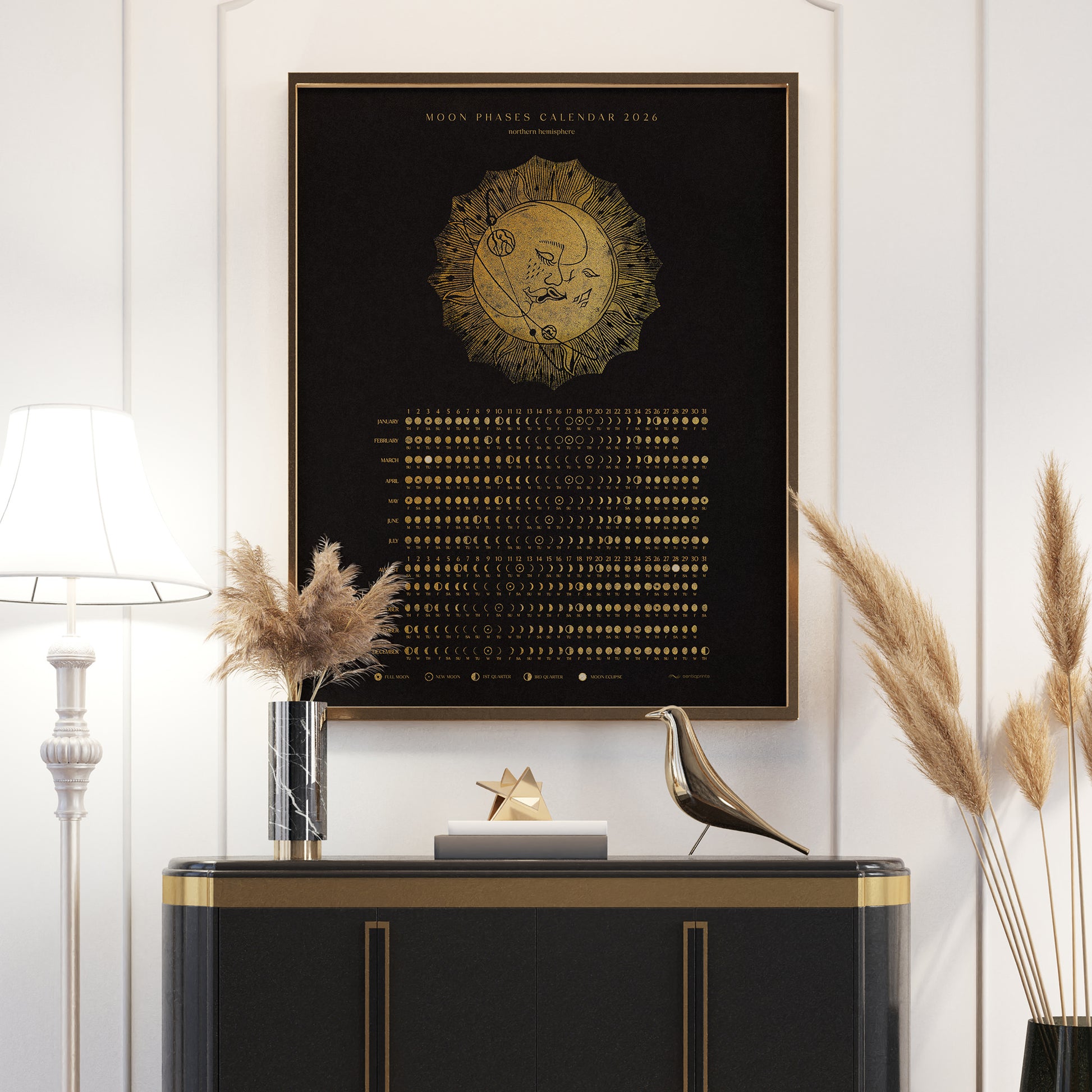 Black and gold 2026 moon phases chart kiss moon sun printable wall art linocut prints desktop iPad wallpaper bedroom wall decor large poster INSTANT DOWNLOAD digital download home office 2026 lunar calendar boho classical 
aesthetic wall art, Christmas, bedroom wall decor, modern kitchen art, dining room decor, Thank You Gift, bathroom prints, living room wall art, dorm room decor, laundry room decor, mens room decor, home office decor, man cave room,&nbsp;new home gift, home gift unique, self gift, house