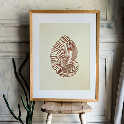 hampton decor abstract brown sea shell linocut print summer wall art original artwork classical relief lino maritime living linogravure 
hand carved, wall hanging, unique Vintage art, unique wall art, trendy wall art, thank you gift boss, teacher appreciation gift, master bedroom, Summer wall art, large wall art, sister in law gift, shelf decor, self gift, rustic artwork, Retro scandinavian artwork, handprint, retirement gift, Relief print, realtor closing gift, Printmaking art, original illustration