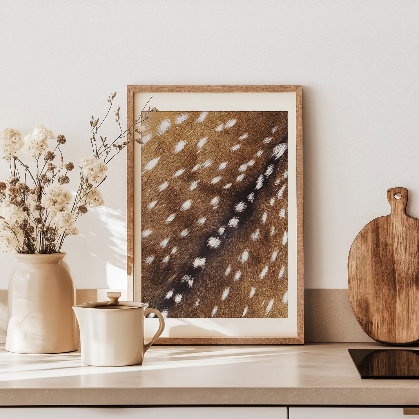 Trendy spotted deer fur animal pattern photography printable wall art fireplace decor