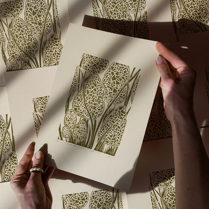 Beige retro cottagecore morel mushroom linocut print forestcore lino sage green color true morels relief monoprint original artwork vintage kitchen english cottage dining wall decor mother gift ideas rustic linogravure master bedroom hallway hostess gift whimsical living space guest farmhouse one of a kind engraving above bed reading nook grandmother gift self handprint home office sister botanical printmaking farm sister mom godmother wife woman Entryway Earth Tones housewarming staircase