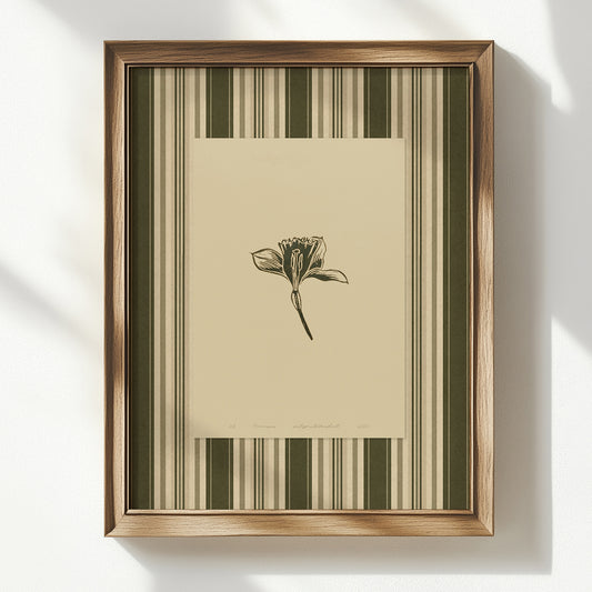 retro cottagecore large linocut prints sage green color striped printable wall art bedroom decor rustic home office digital poster vintage botanical floral lino daffodil flower mother gift ideas nature lover Monochrome godmother earth tone grand millennial hallway mom living antique illustration plant lover dining room chateaucore hostess thank you downloadable instant download housewarming kitchen laundry above bed farmhouse sister self wife women girlfriend Entryway Garden reading nook