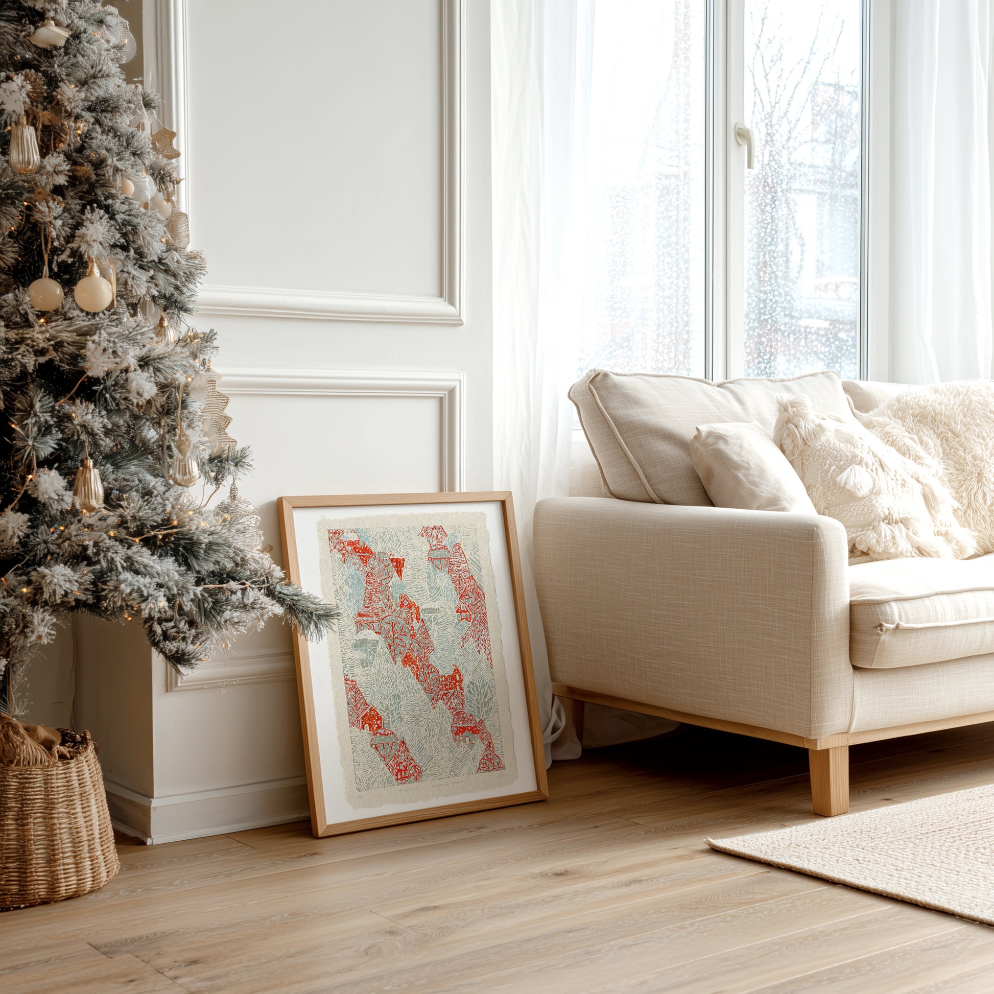 Retro Winter Forest Snow Red House Village Printable Linocut Prints Christmas Festive Toddler Reading Nook Wall Art Decor Digital Poster 
study, Living room wall art, wall hanging, master bedroom, laundry room decor, kitchen wall art, woodland illustration, fine art, craft room organization, laundry room, Housewarming gift, new beginnings gift, staircase, earth tone palette, mudroom art,&nbsp;hostess gift, downloadable, wellness home gift unique, heirloom gift, vintage poster, grandmother