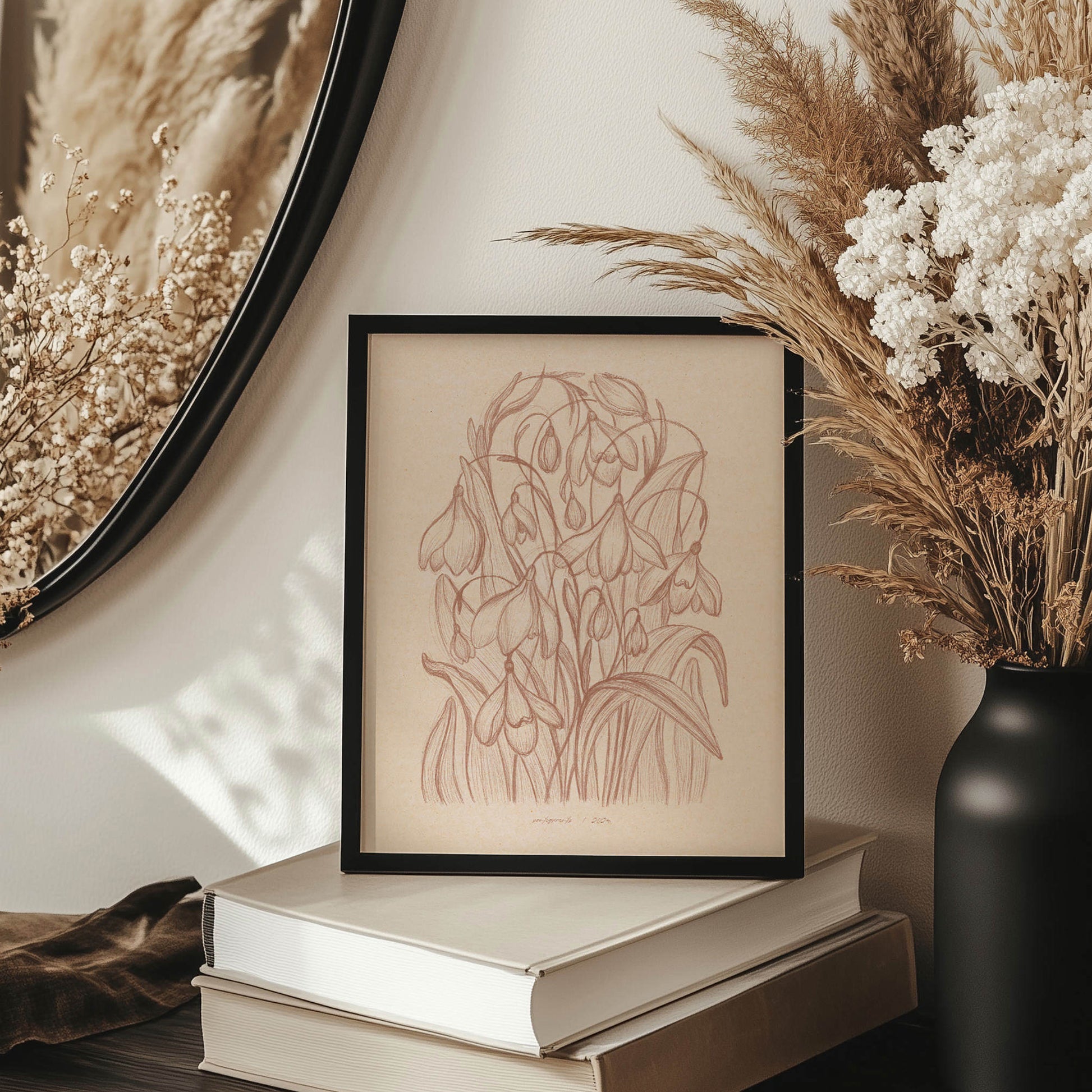 vintage sketch
mocha mousse color
snowdrop flowers
spring wall art
floral prints
printable wall art
cottagecore wall art
lines art
bedroom wall decor
digital download
hand drawn prints
farmhouse wall decor