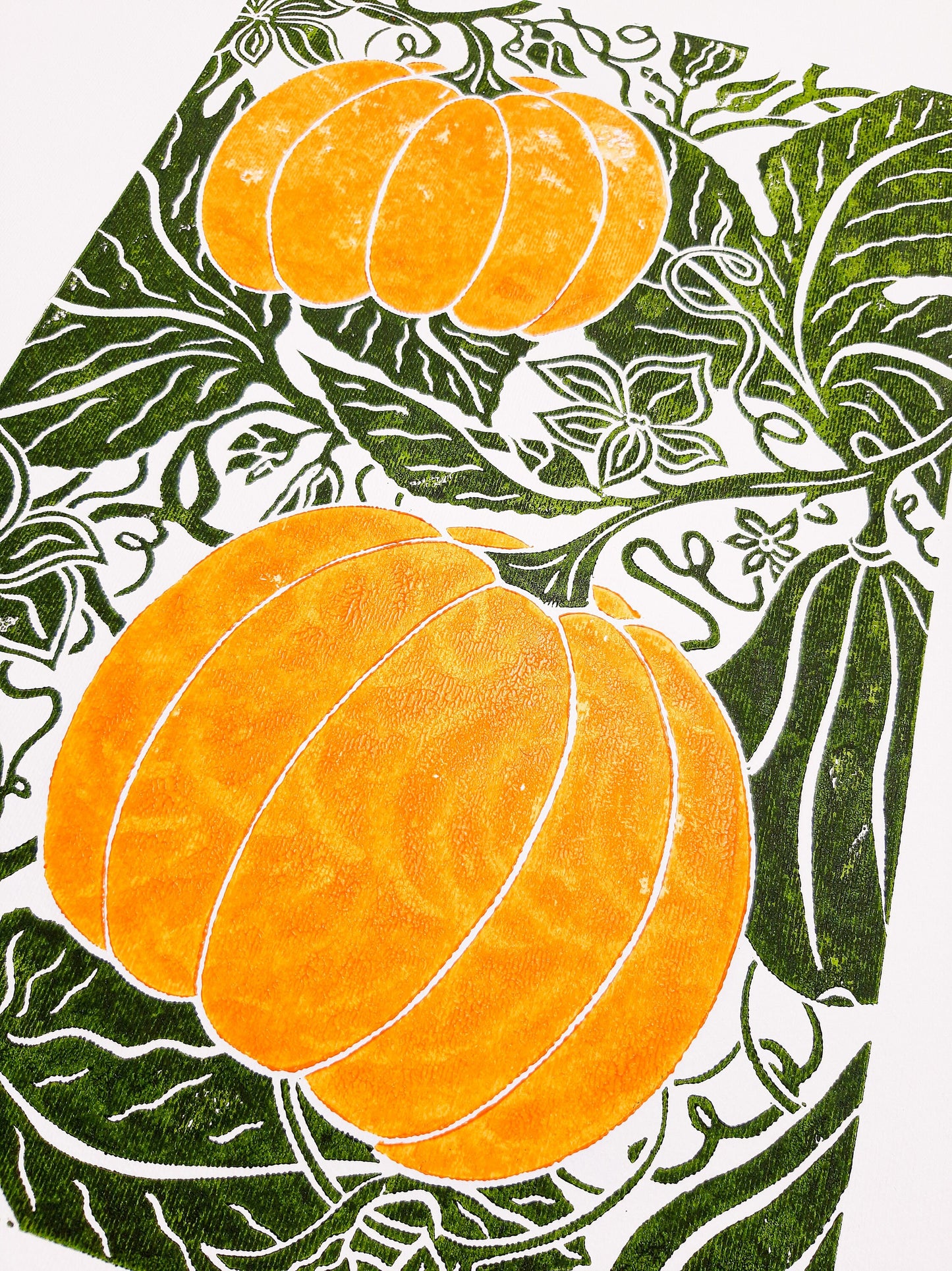 Pumpkin relief linocut print Original block print artwork